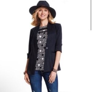 Cabi Womens Turner Blazer Jacket Black Single Button Collarless size 10